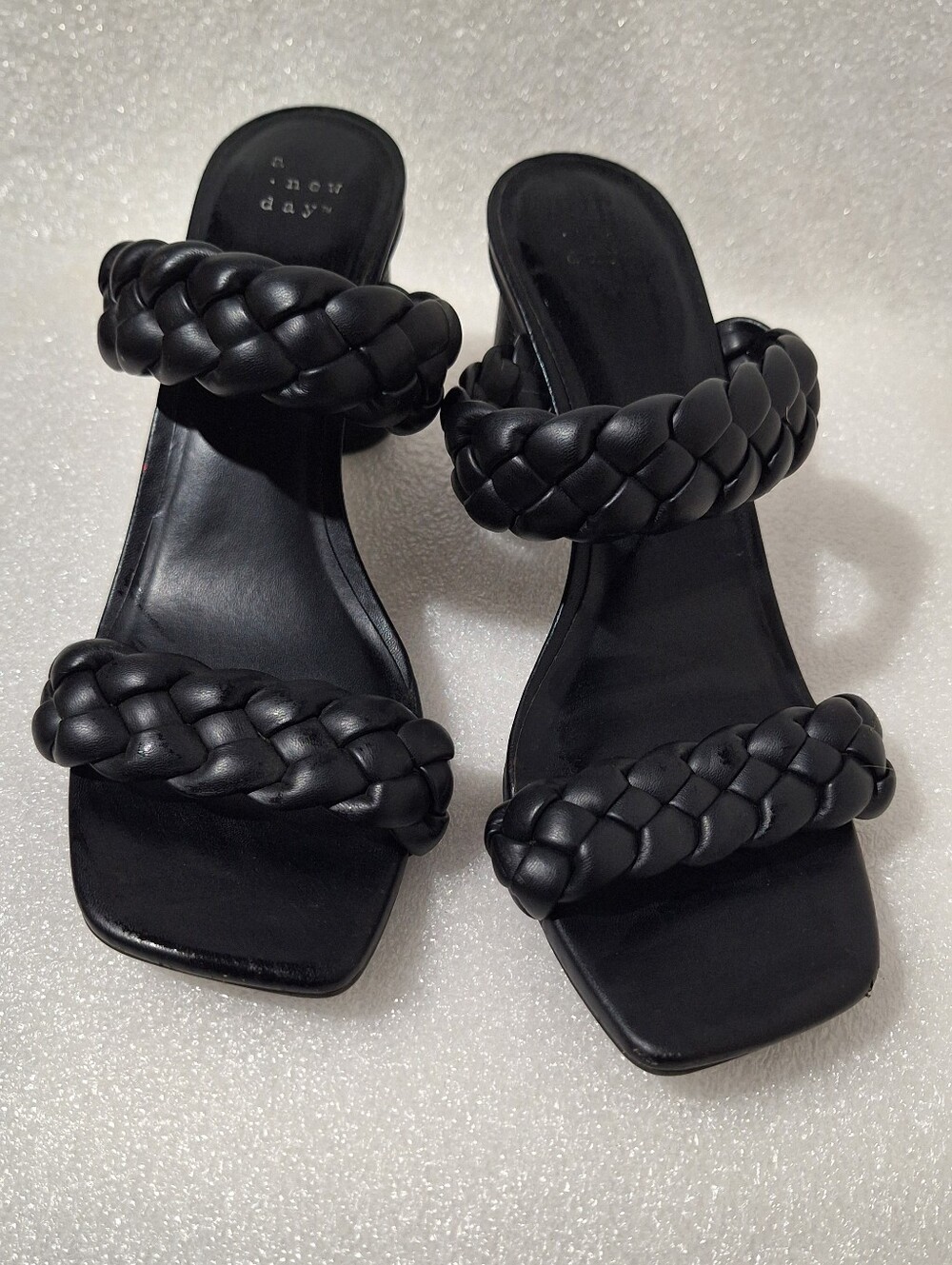 New Day Black Braided Double-Strap Slide Sandals